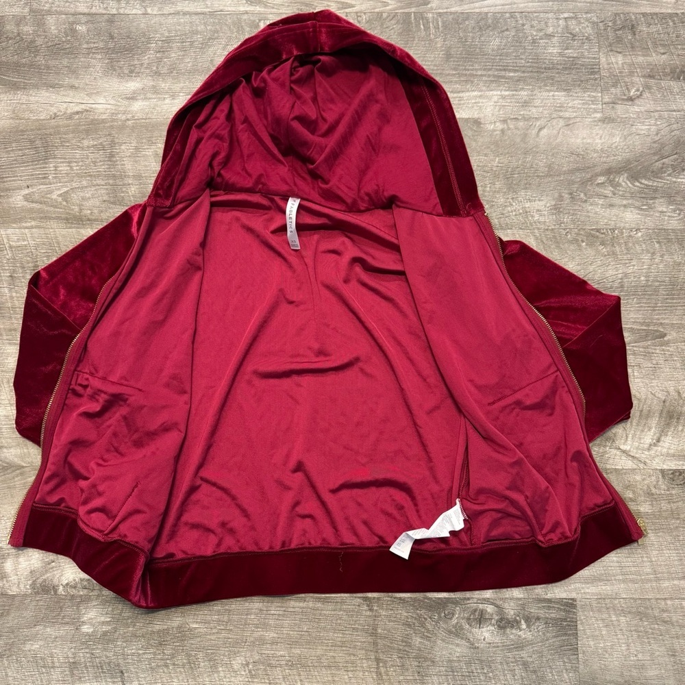 Fabletics Velour Ruby Red Full Zip Donna Hoodie Women’s Sz. XS - Picture 4 of 7
